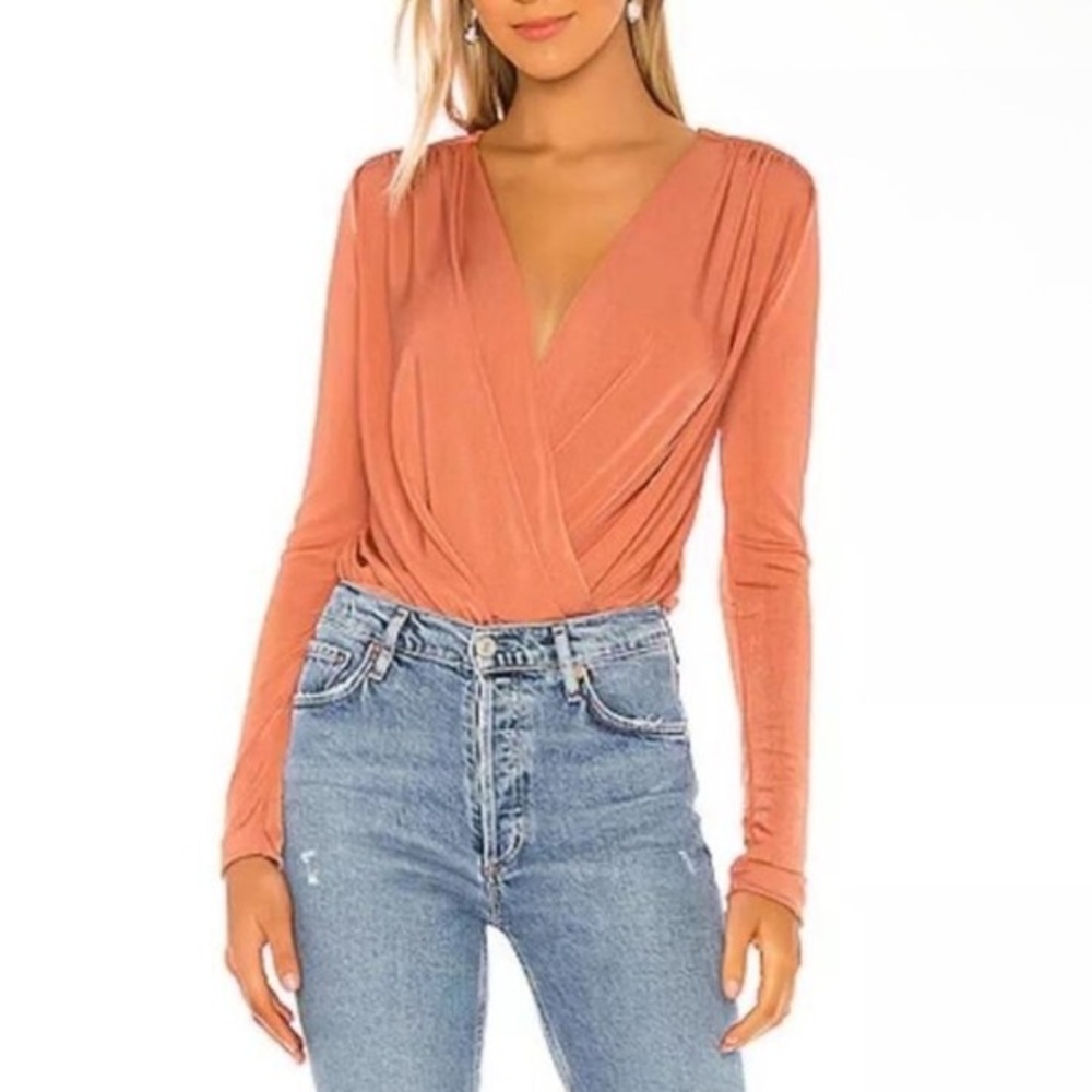 Free‎ People Intimately Turnt Bodysuit Large Ginger Spice Long Sleeve Drape